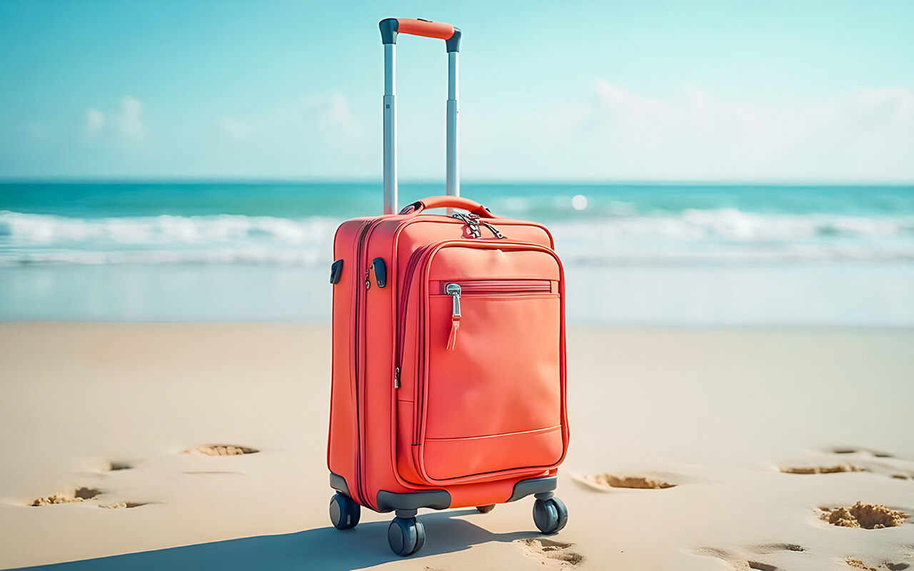 Suitcase on a sandy beach
