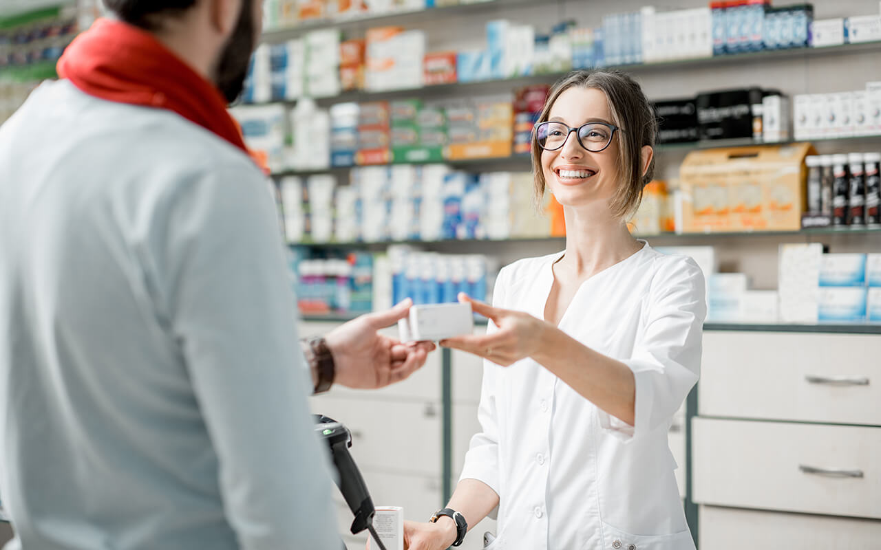 Getting medicine at a pharmacy 