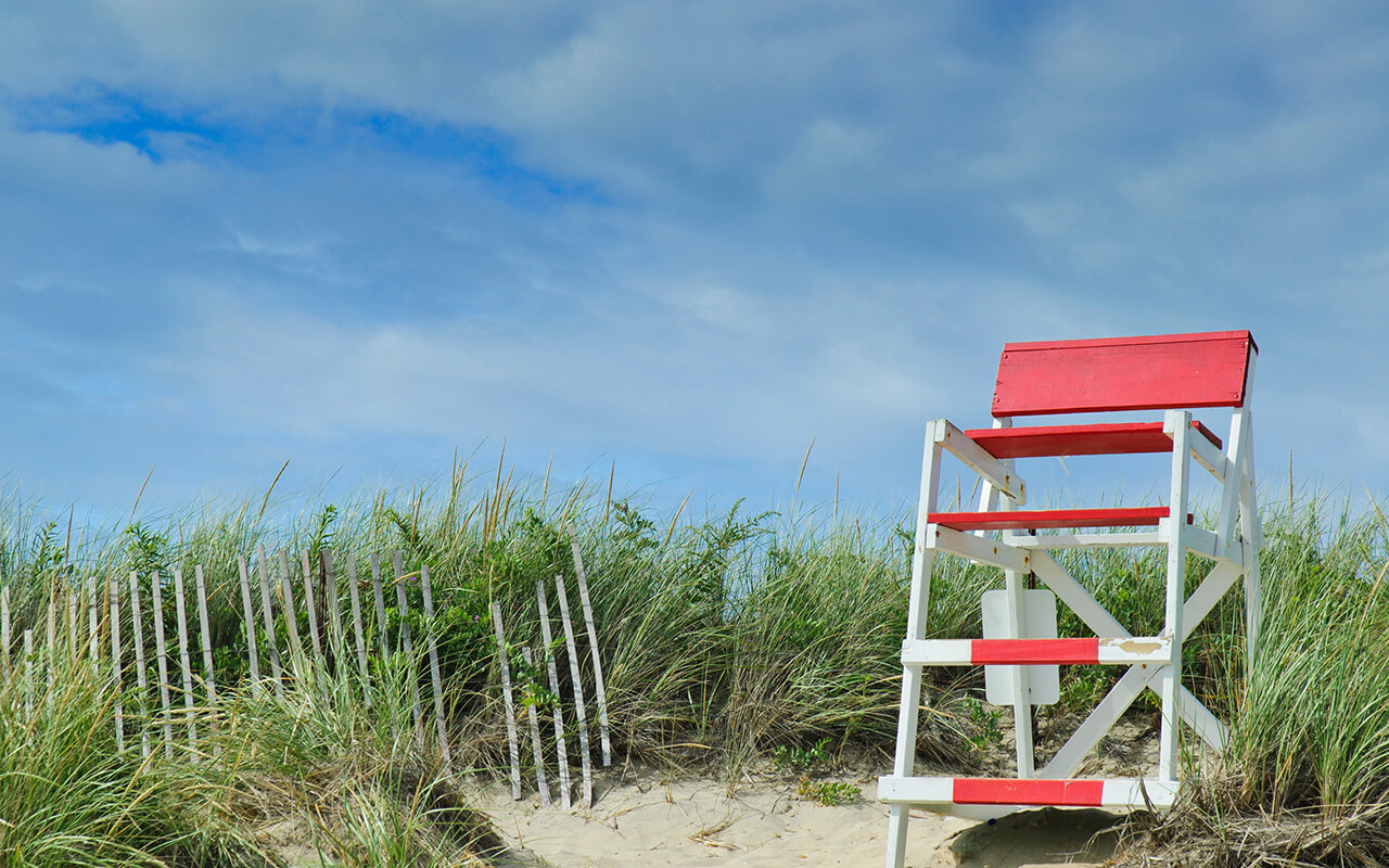 Lifeguard chair at Misquamicut top beach for family vacation