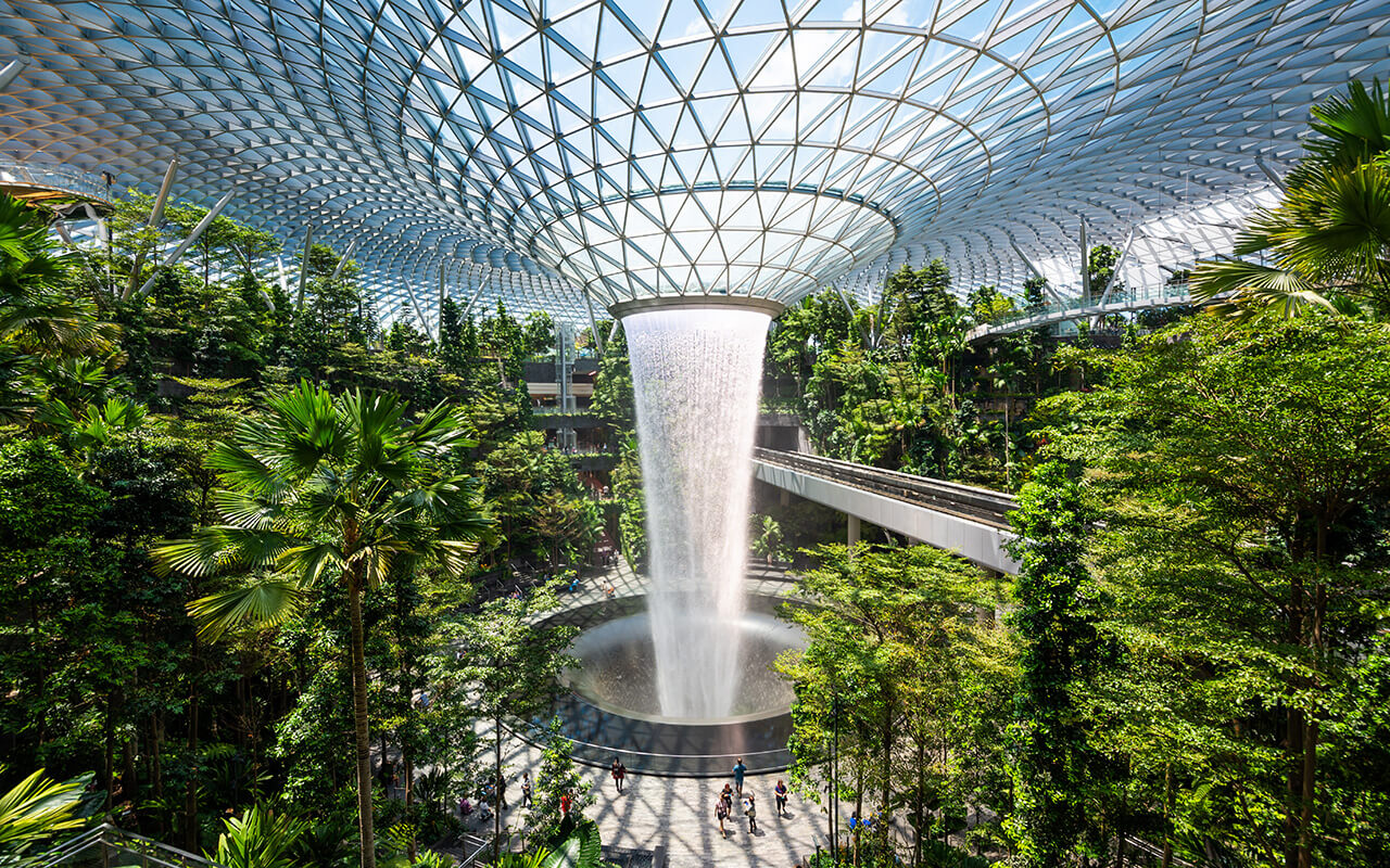 Singapore Changi airport waterfall attraction