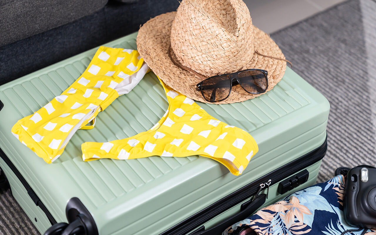 Bathing suit on a suitcase