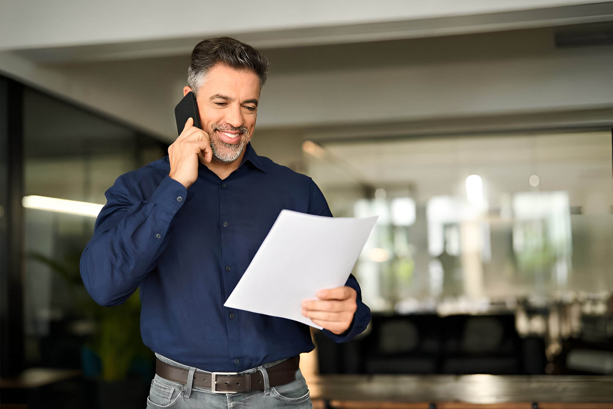 Middle aged man on a phone call