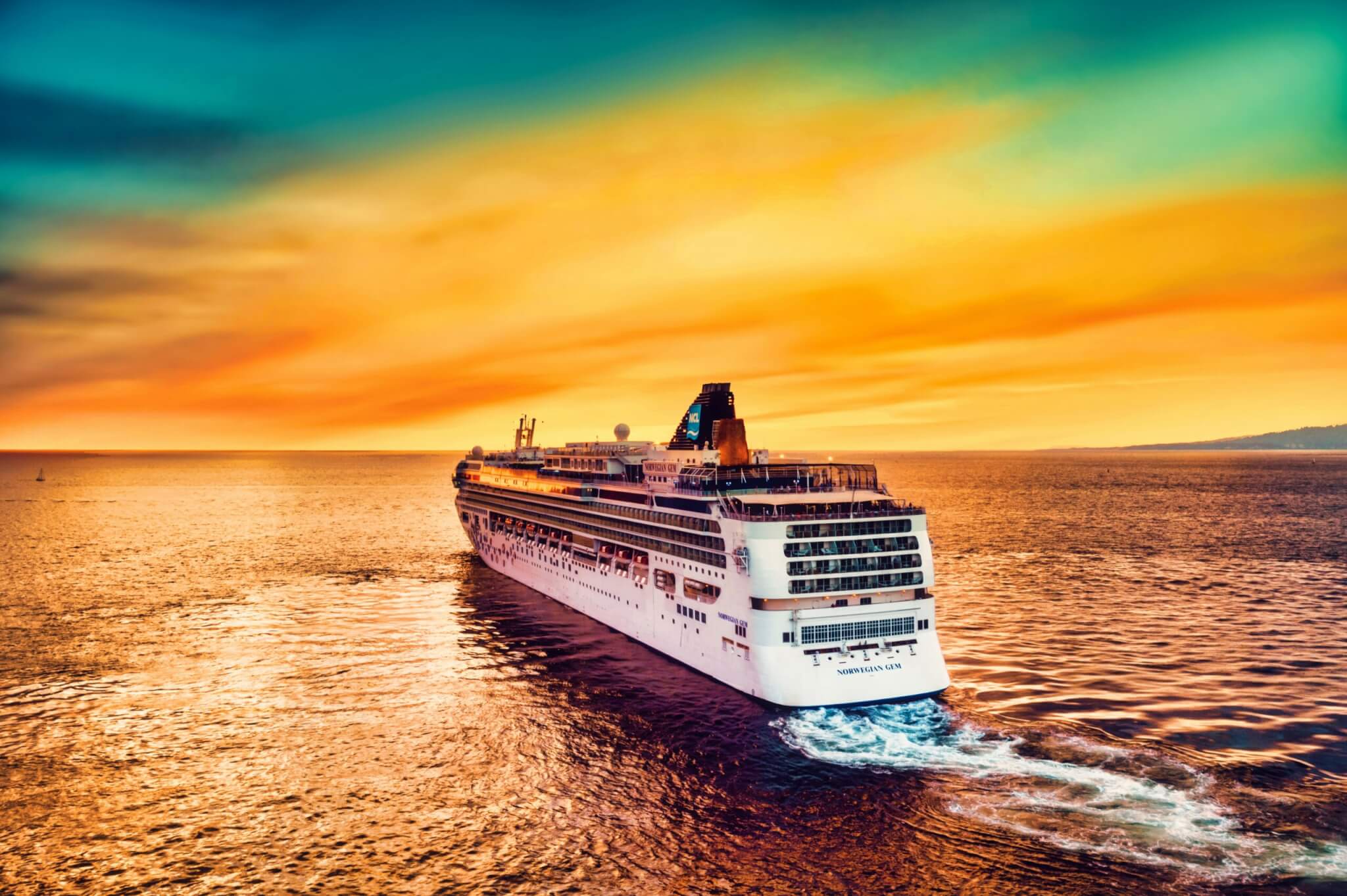 cruise ship in the sunset