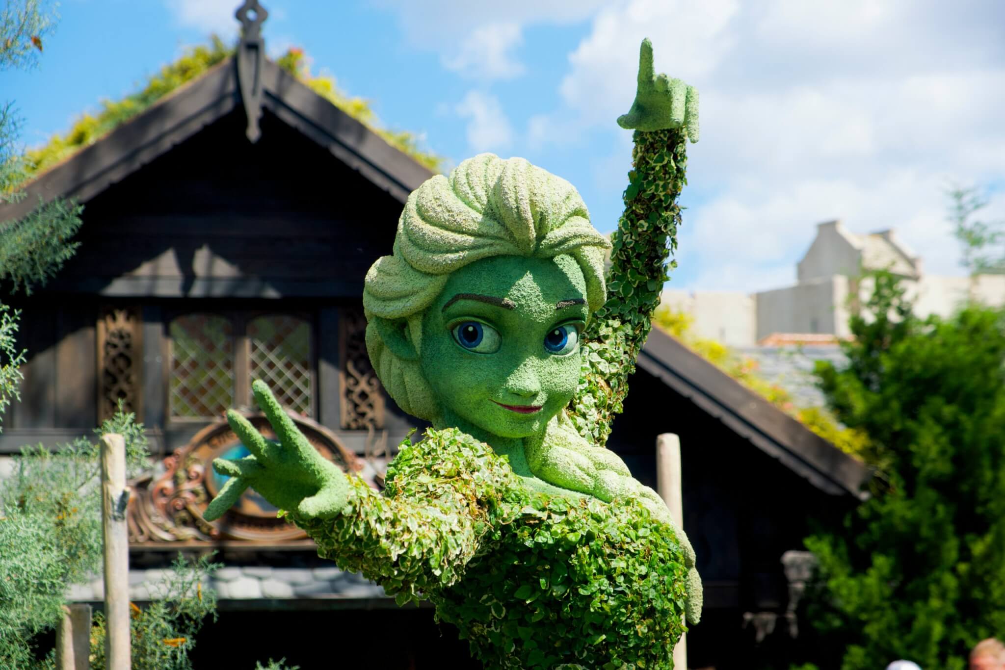 Elsa from the animated movie "Frozen" made out of plants