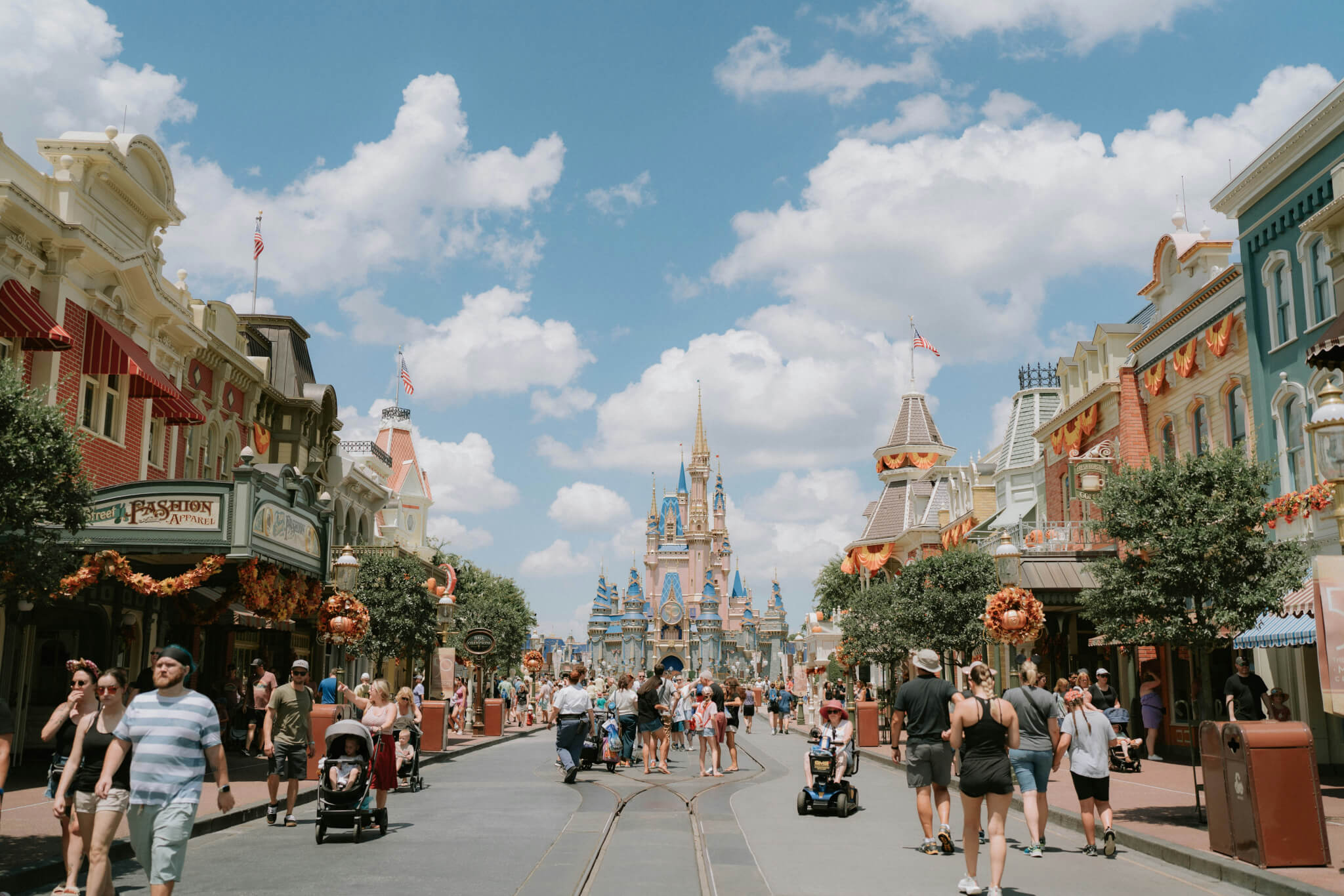 Families walking around Disney World in Florida