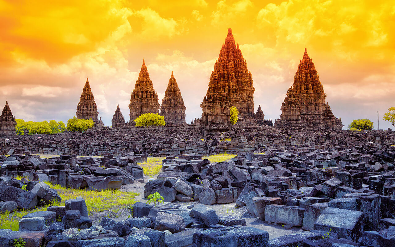 The ruins of Hindu temples Prambanan on Java island. Indonesia