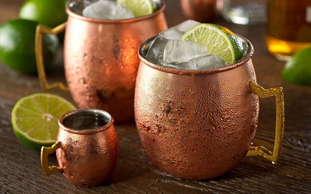 Lime beverage in a copper mug