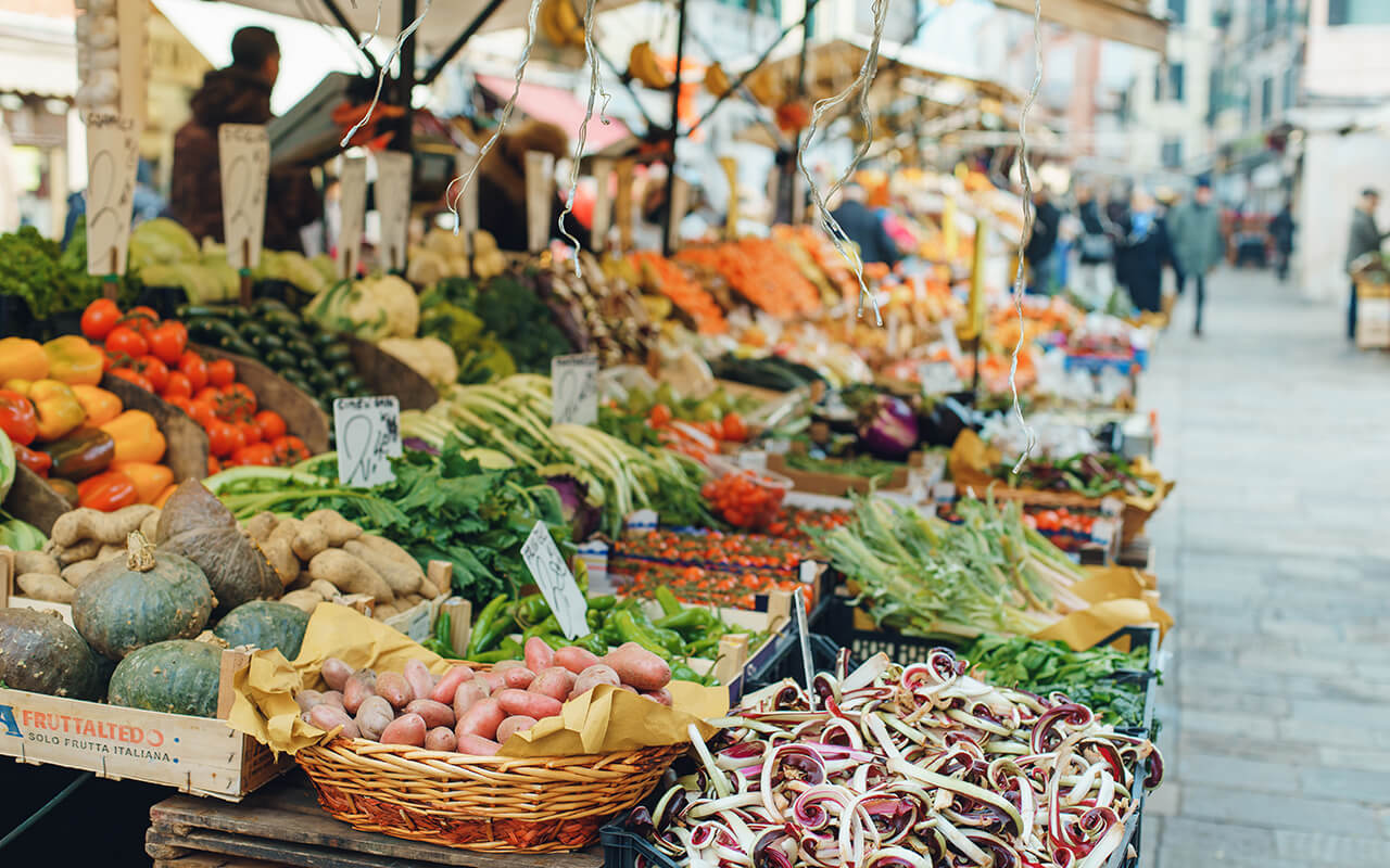 Local farmers market with vegetables 