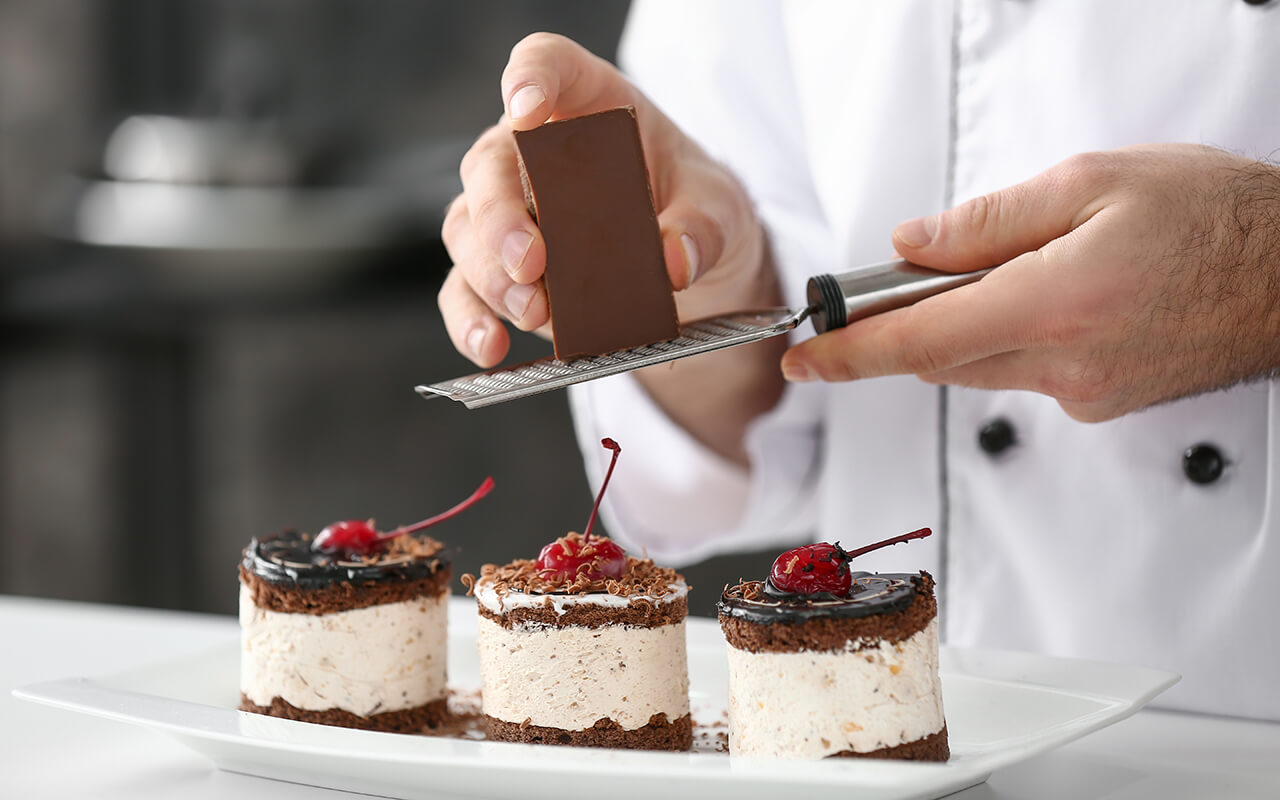 Chef preparing a chocolate dessert