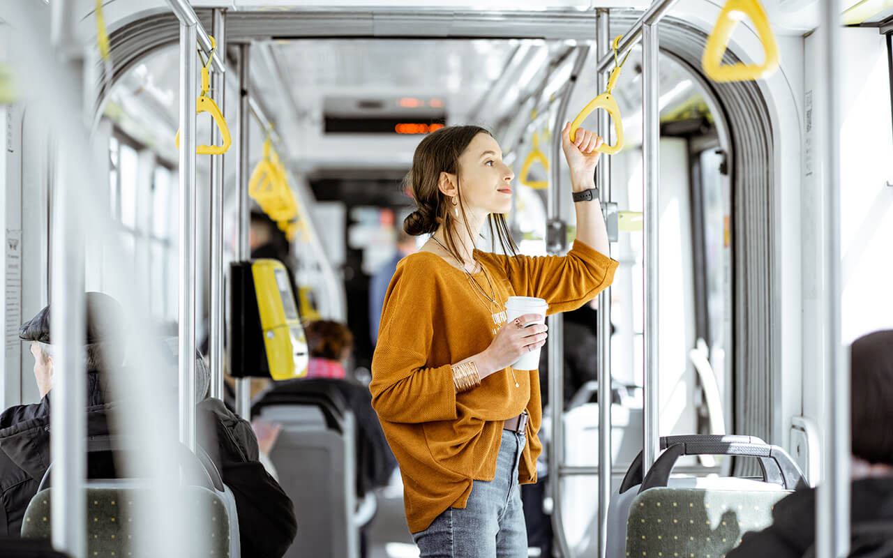 Woman on public transportation 