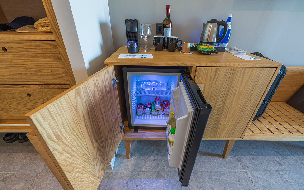 Hotel minibar food and drink options 