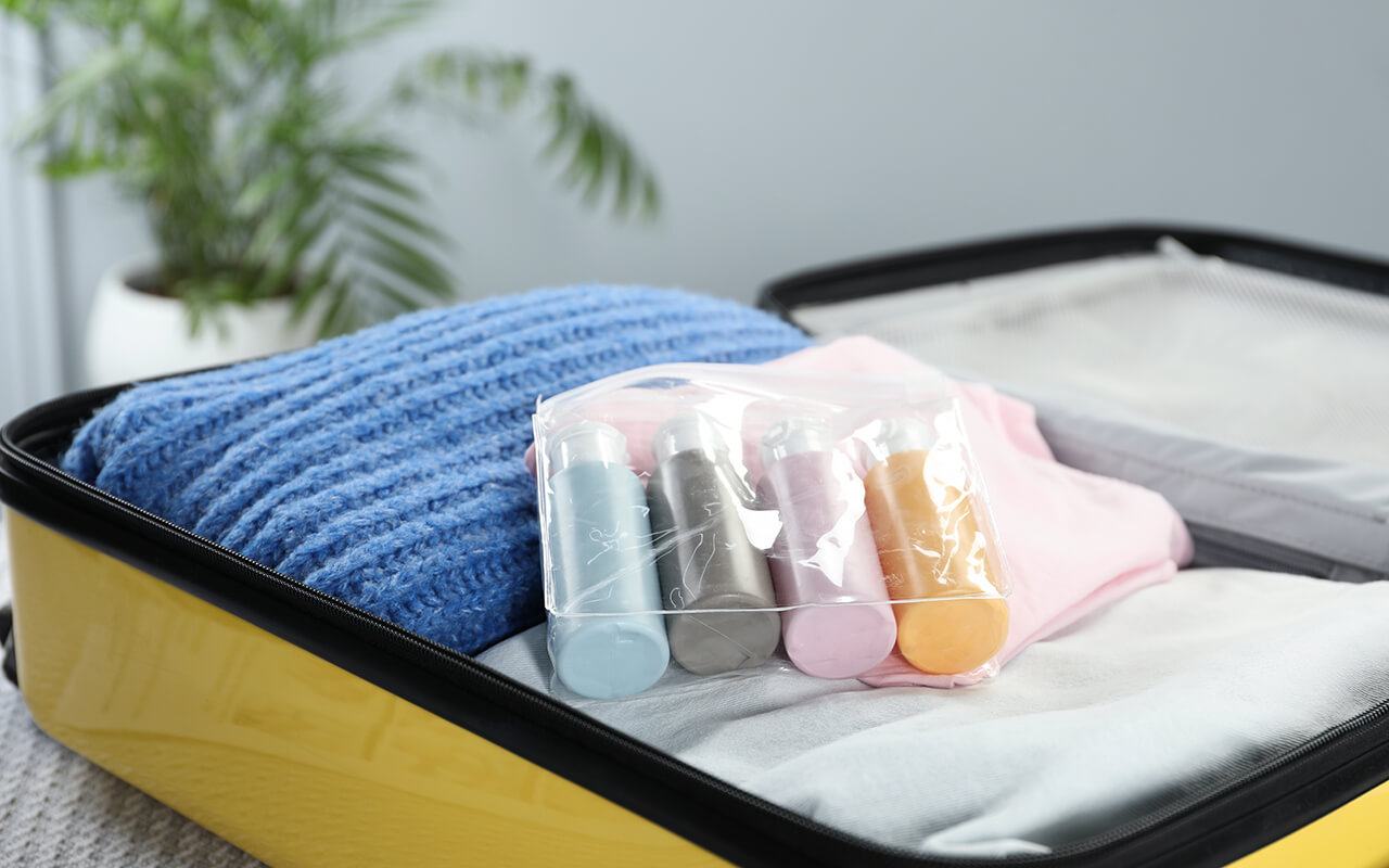 Toiletries in a suitcase