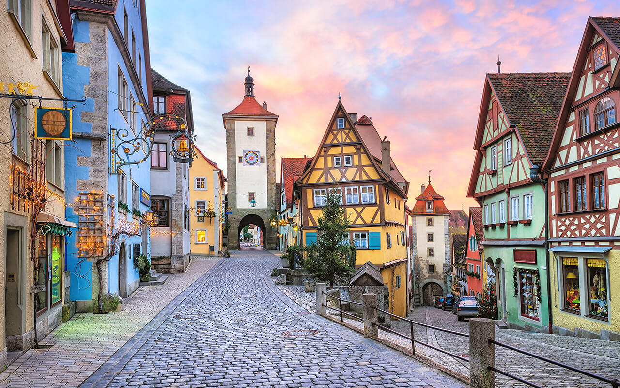 Colorful half-timbered houses in Rothenburg ob der Tauber, Germa