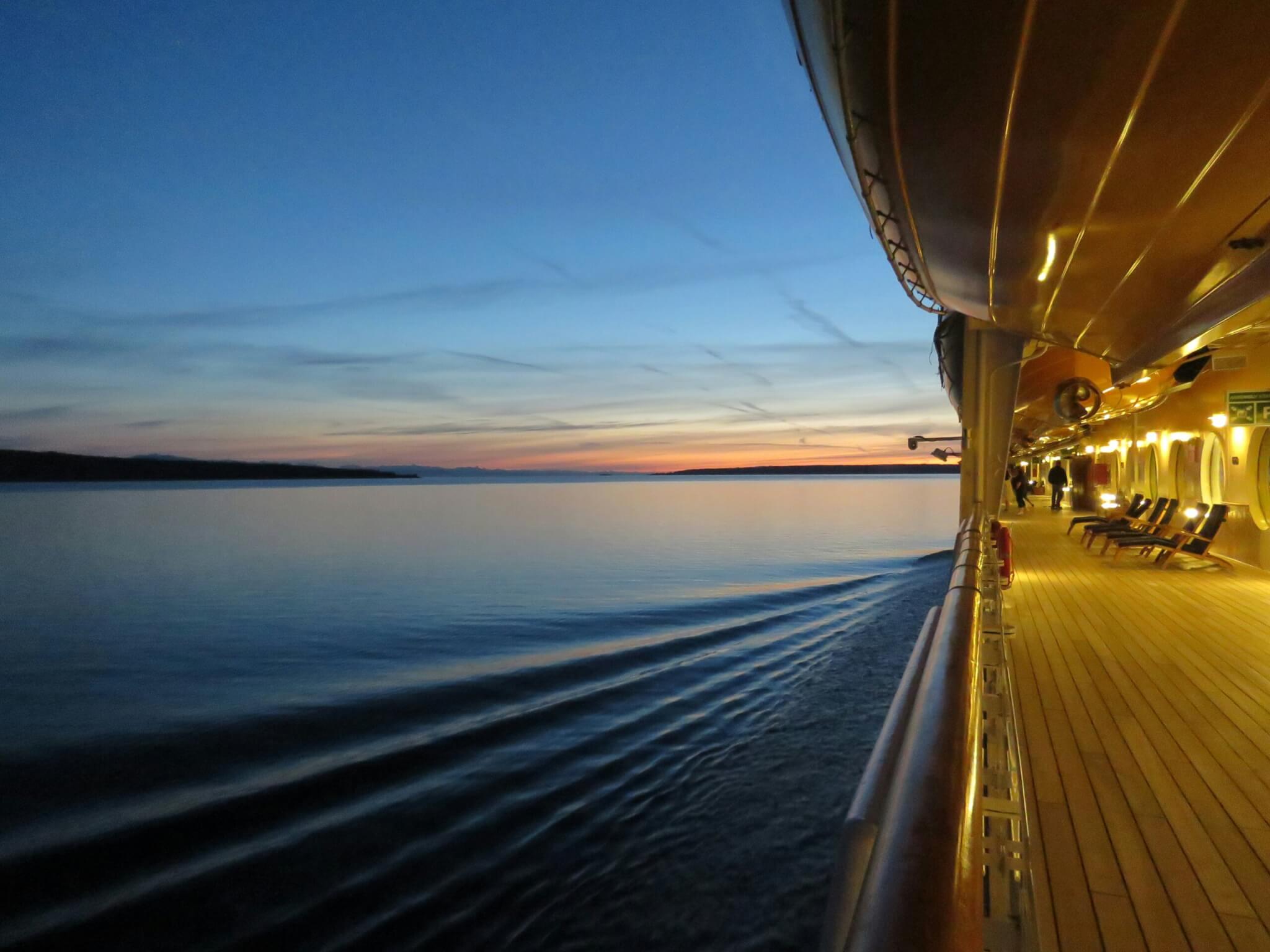 View from the side of a cruise ship