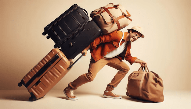Man holding too much luggage
