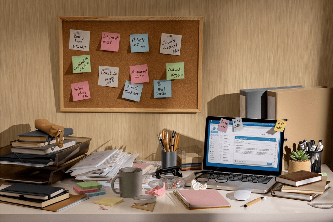 Workspace desk with papers on it