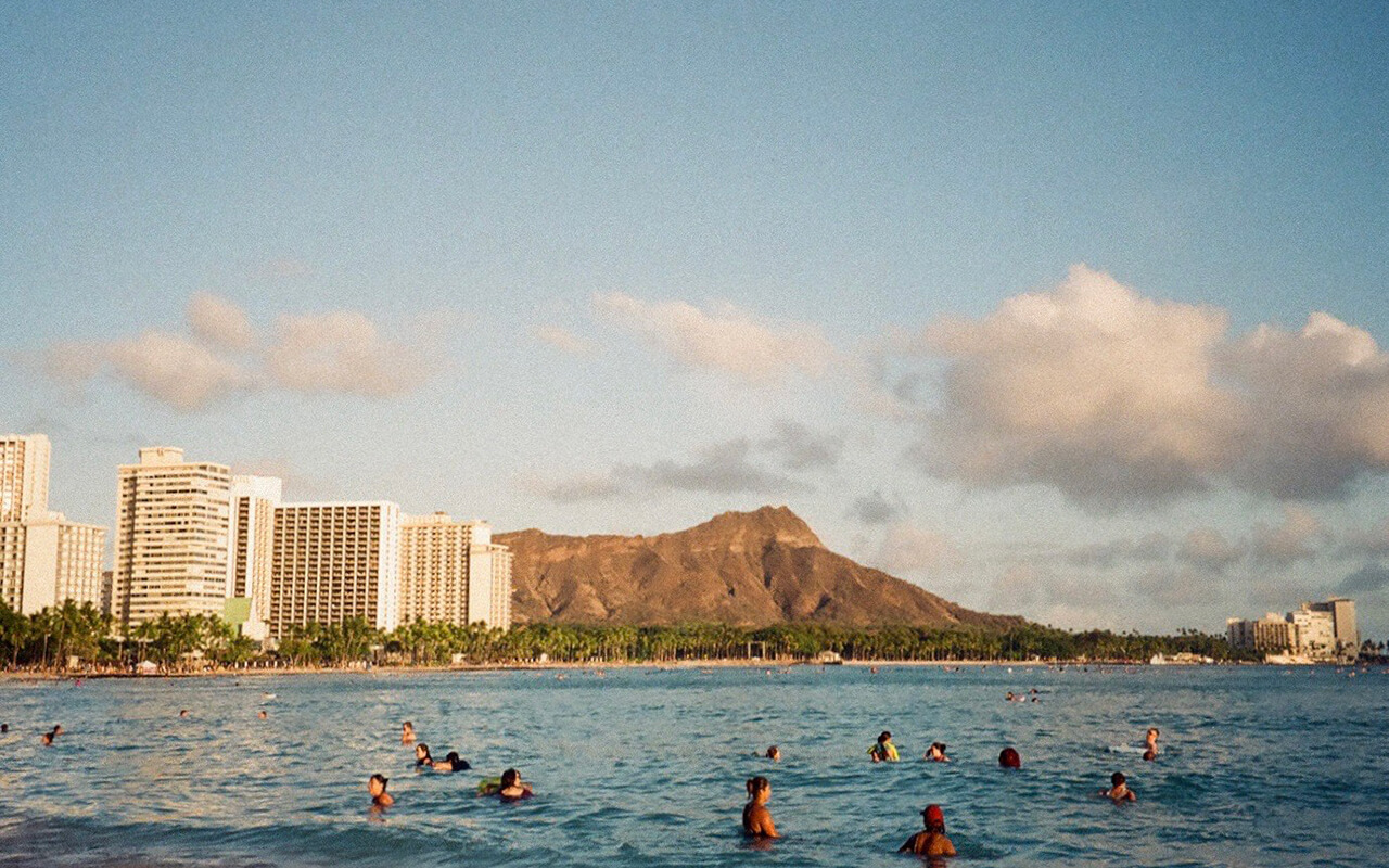 Waikiki beach at golden hour 