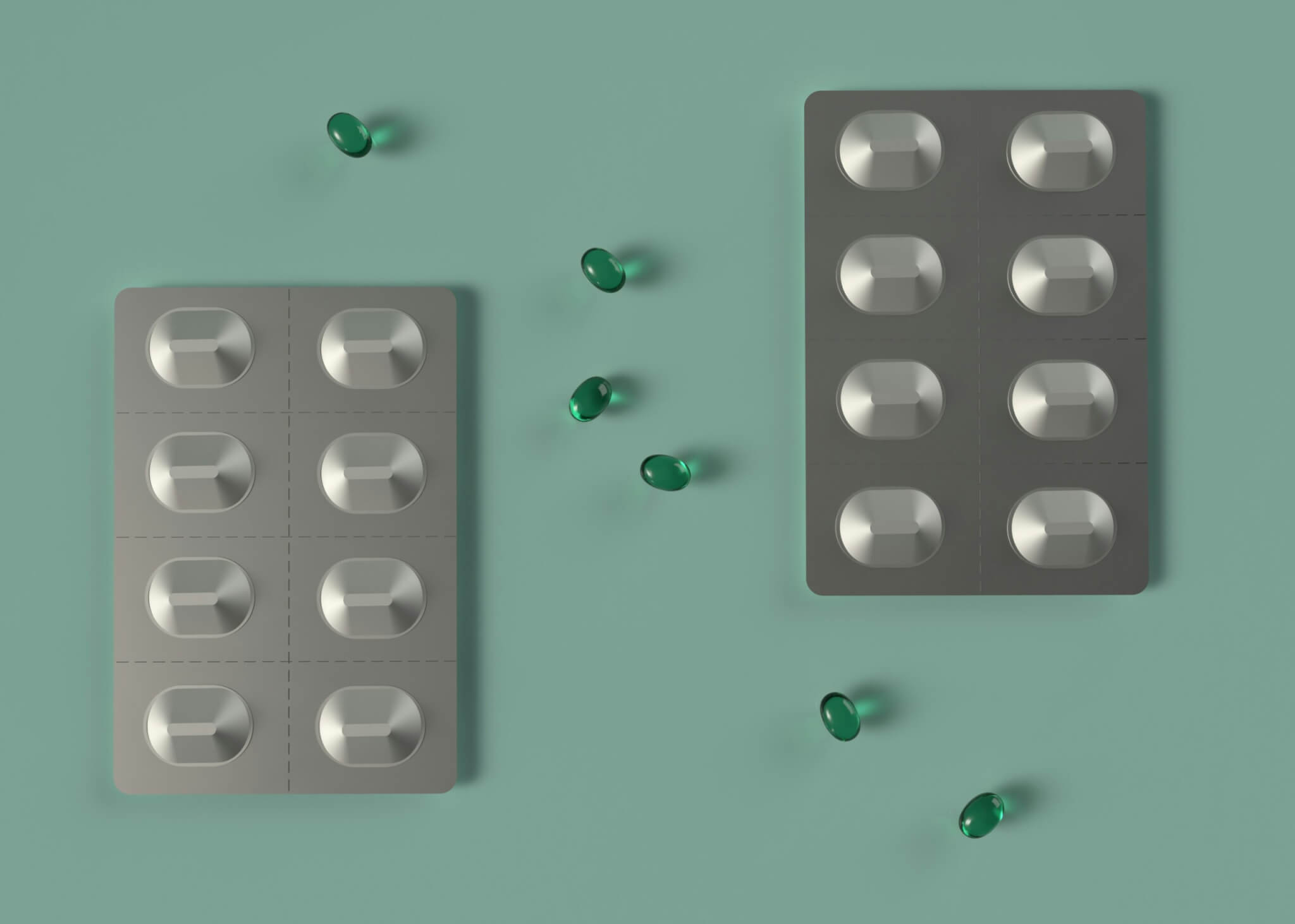 Medications on a green background