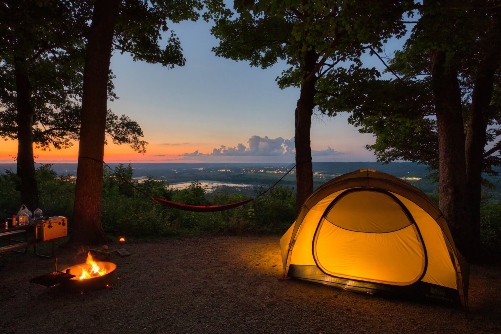 camping tent and fire