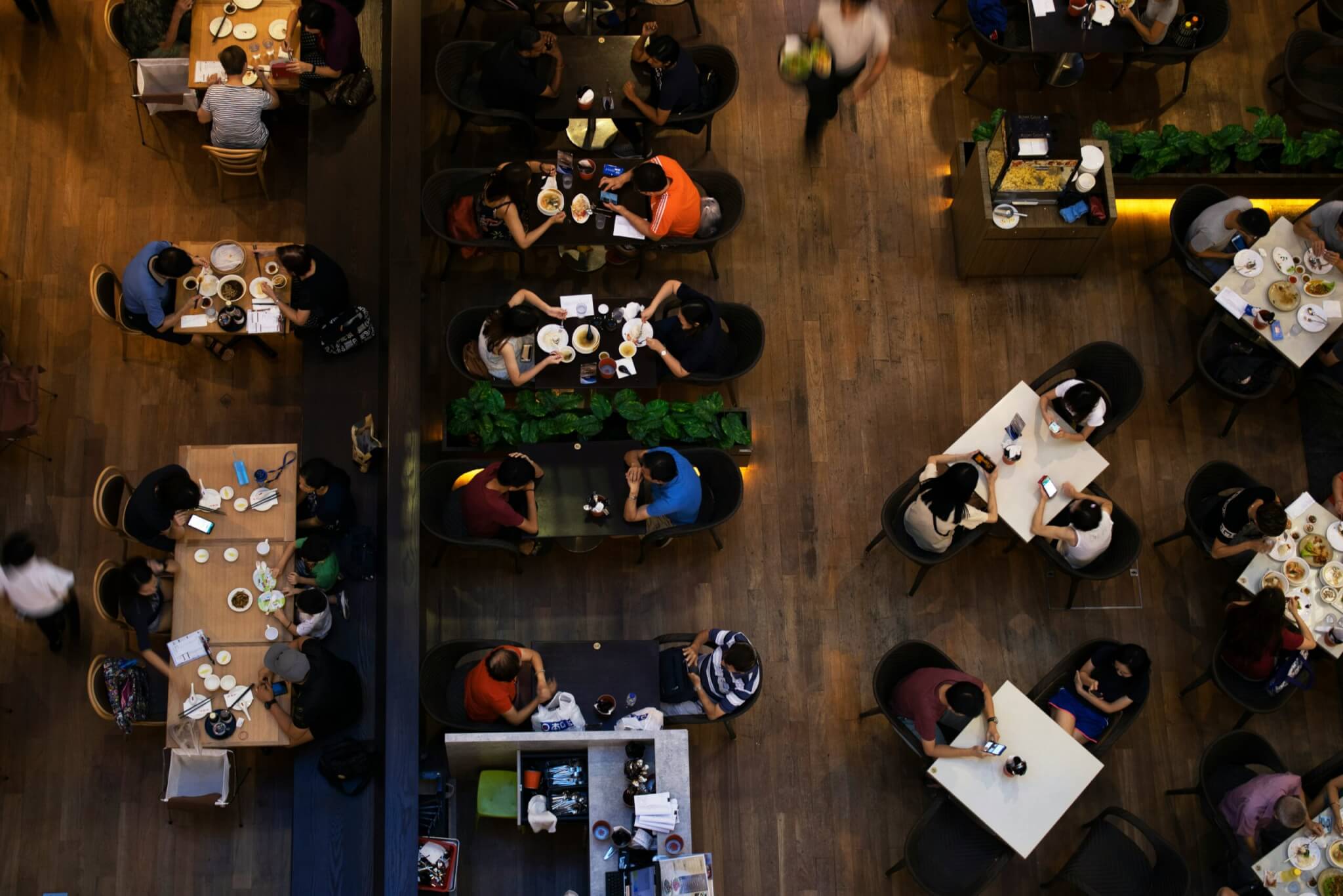Seating at a restaurant seen from above