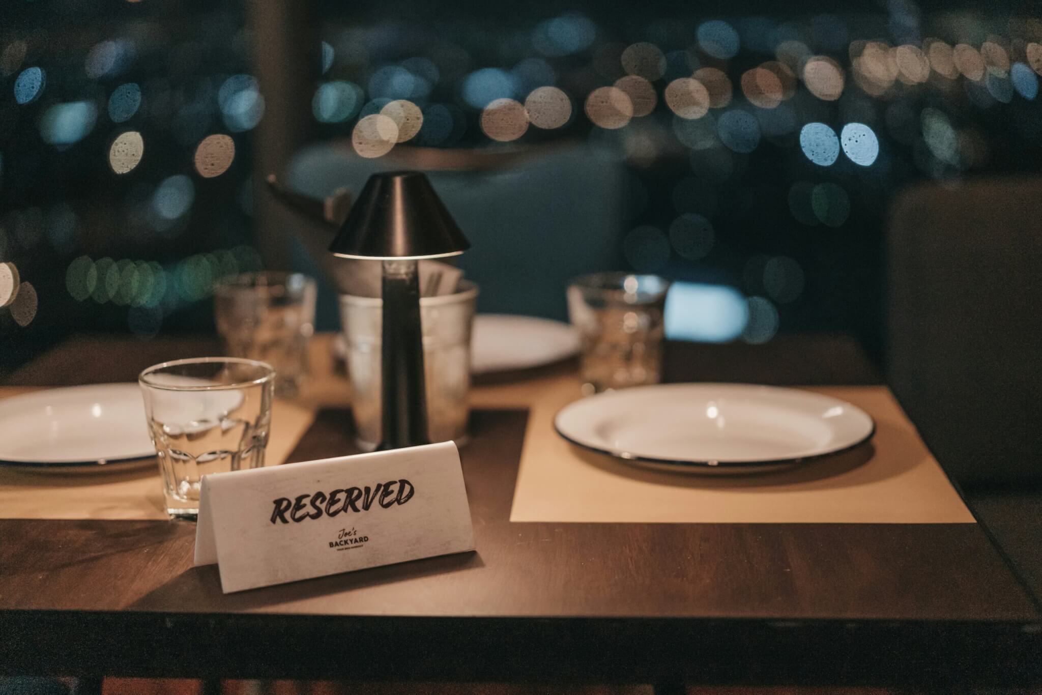 Reserved sign on a restaurant table