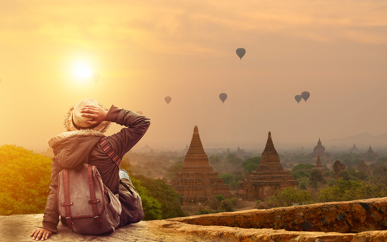 Young traveler in Bagan Mandalay Myanmar