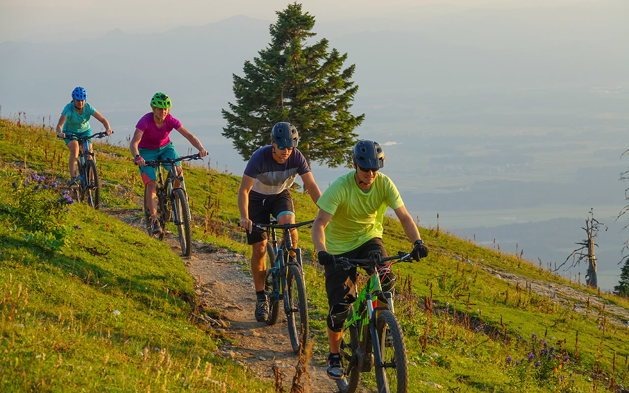 Biking on a hillside