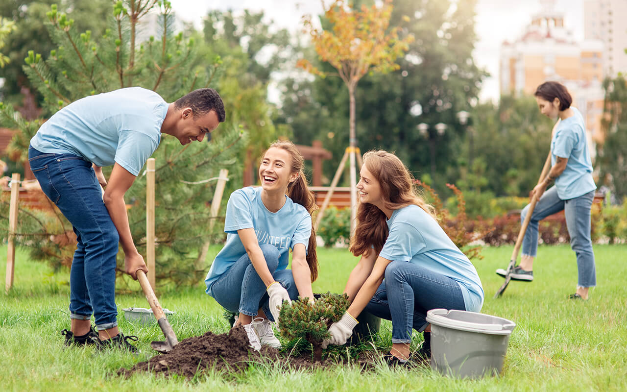 Volunteers working outdoors