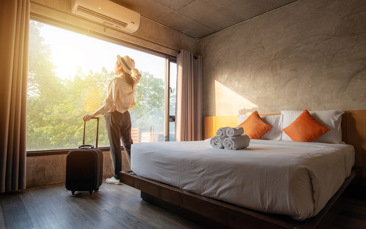 Hotel room with natural lighting 