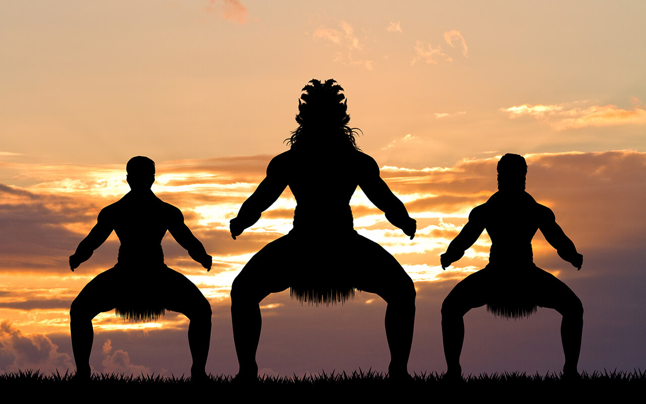 Maori dance at sunset

