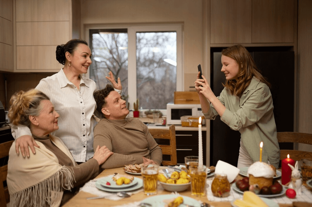 Woman taking a family photo