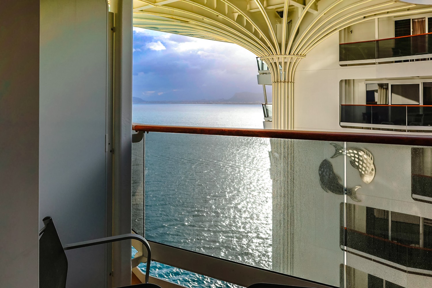 Cruise ship balcony overlooking the ocean
