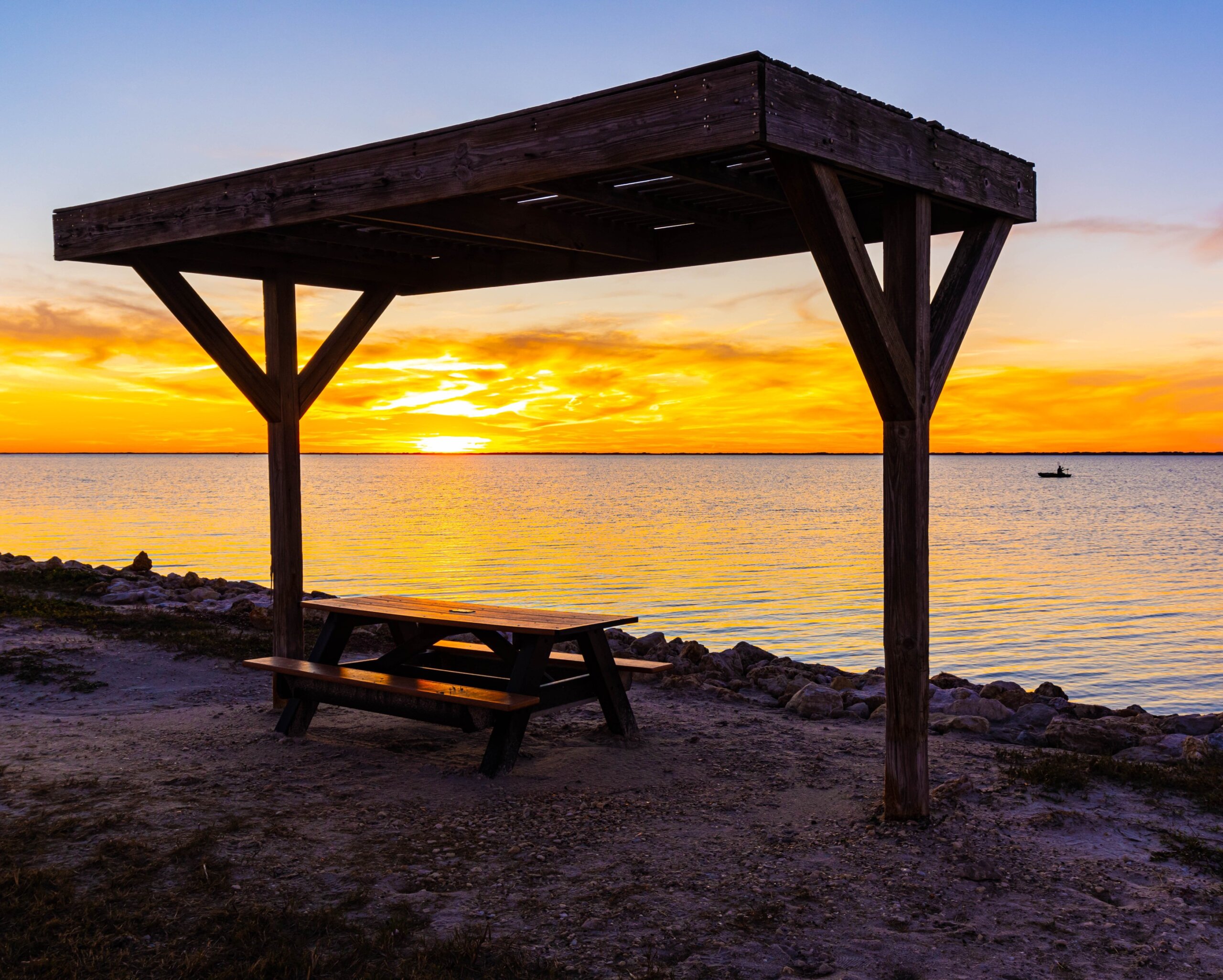 Sunset on The Laguna Madre at Bird Island Basin Campground, Padre Island National Seashore, Corpus Christ, Texas, USA