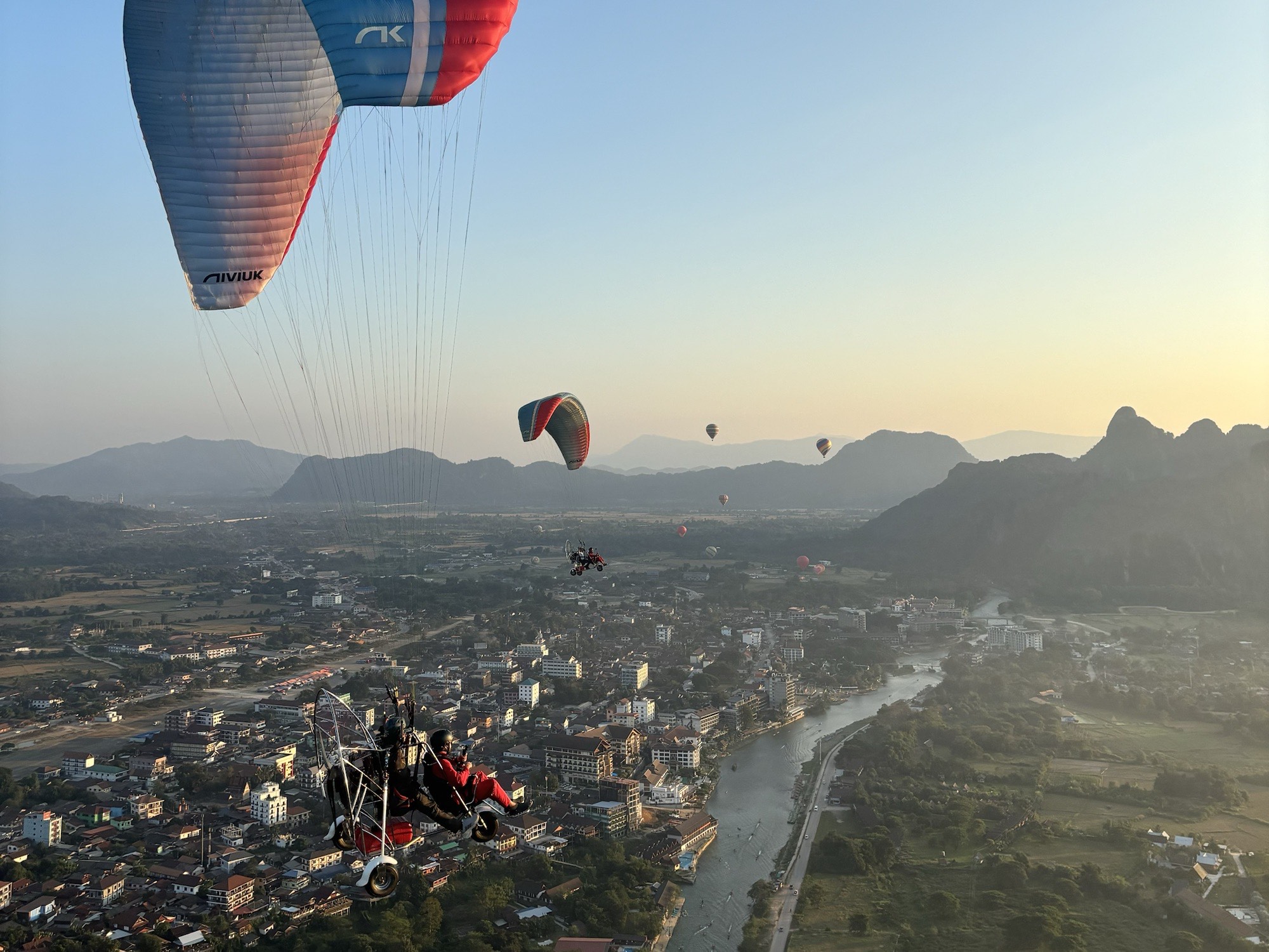 View from paramotor in Vang Vieng, Laos