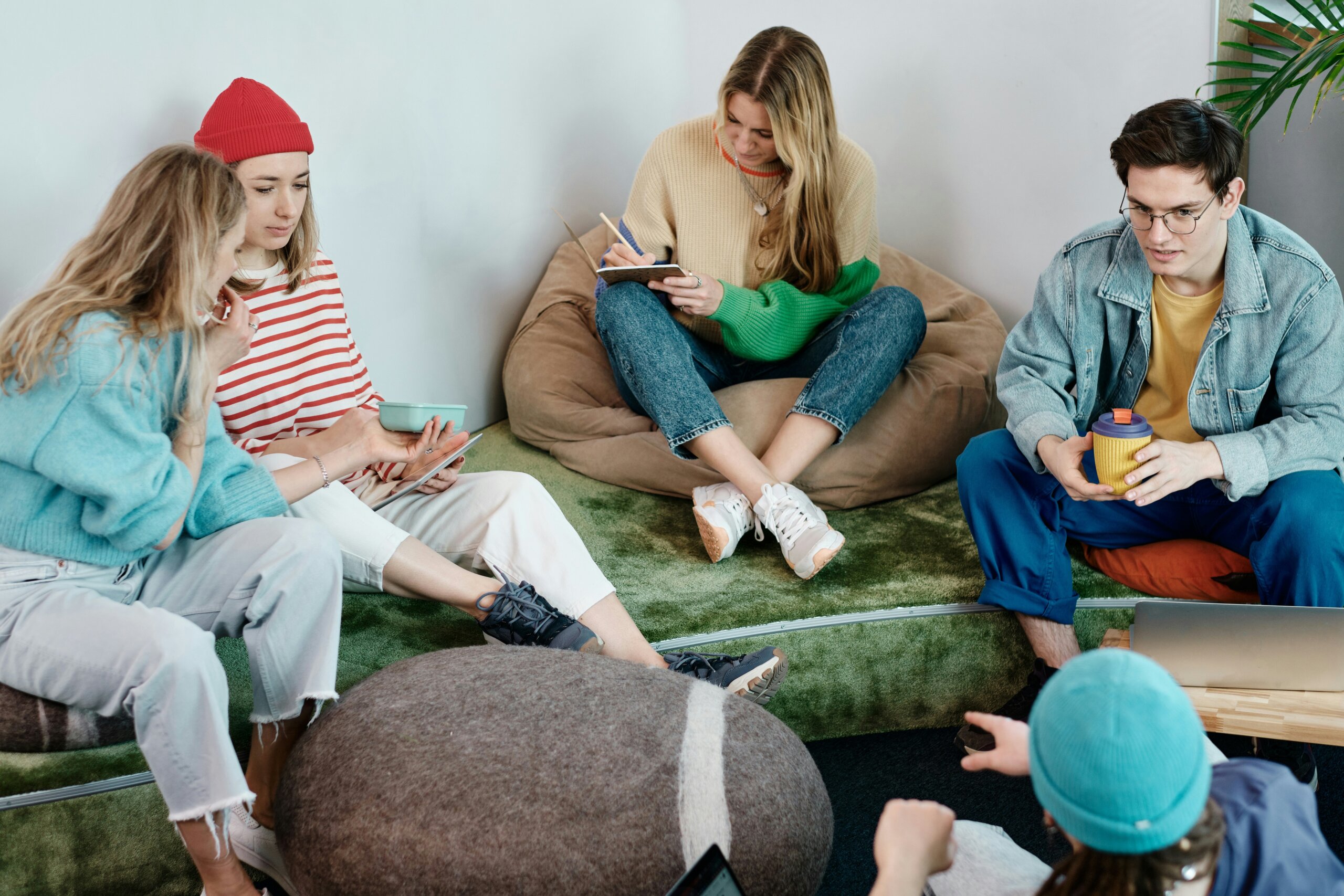 Group of friends sitting on beanbags