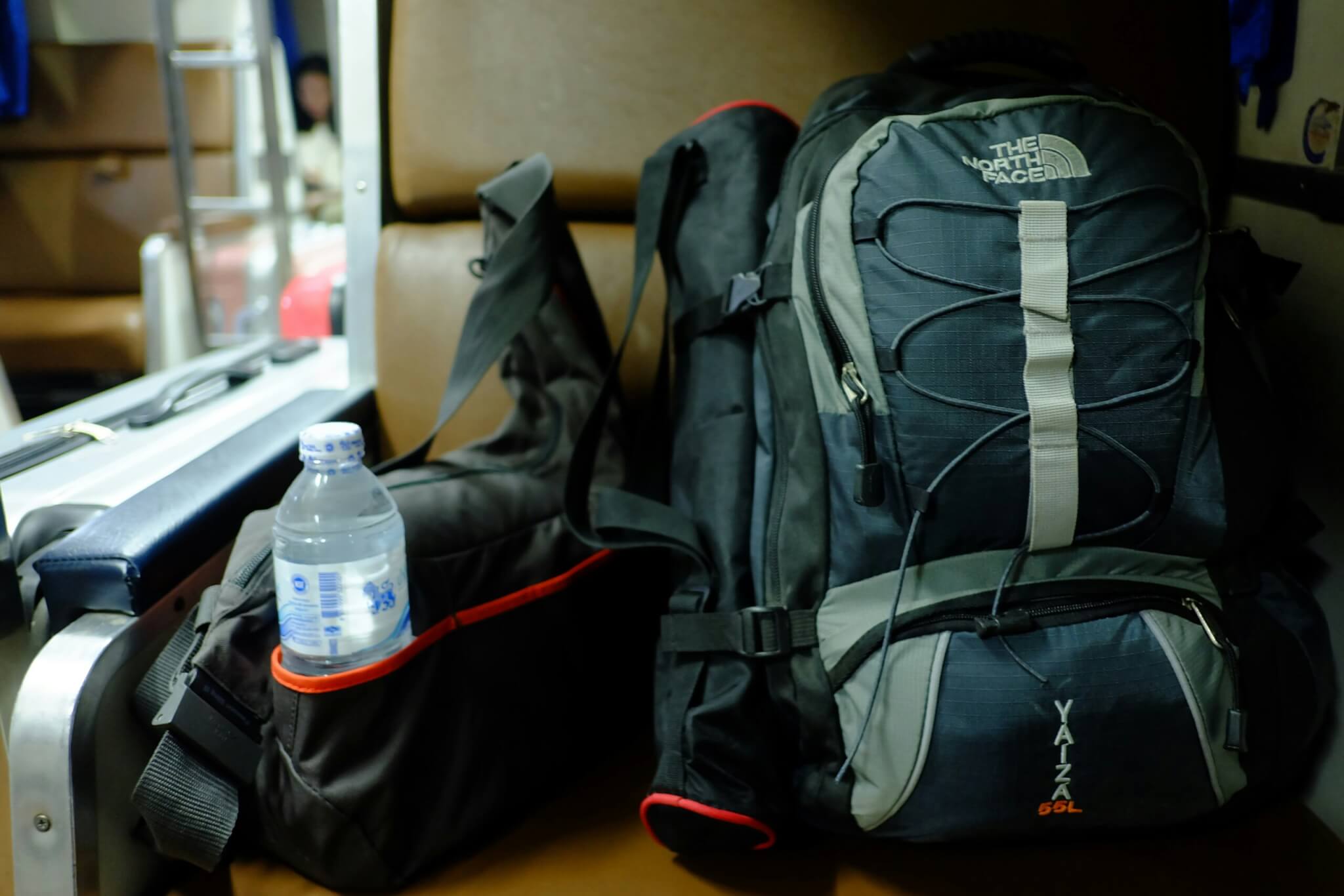 Backpack on airplane seat