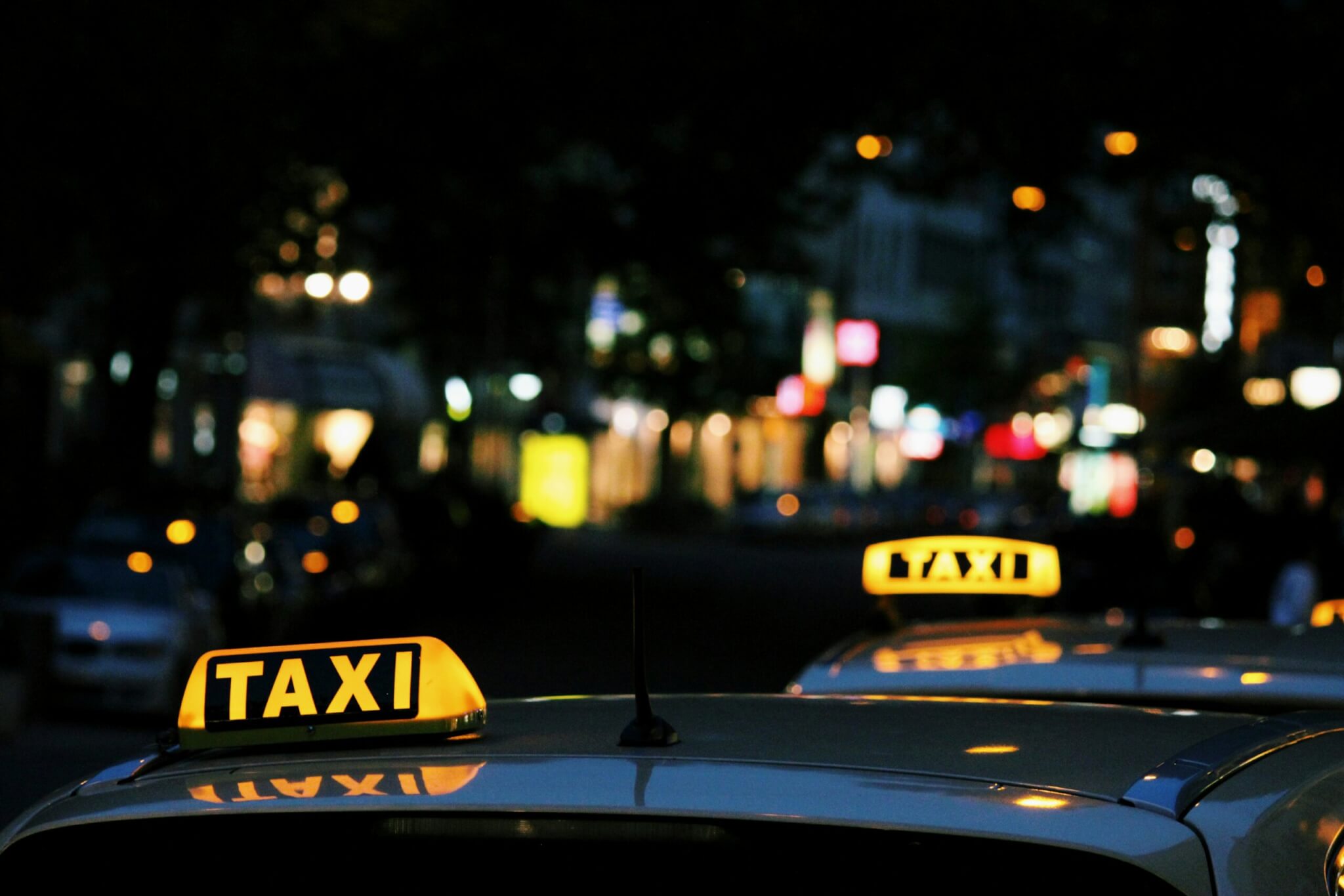 Taxi cab at night