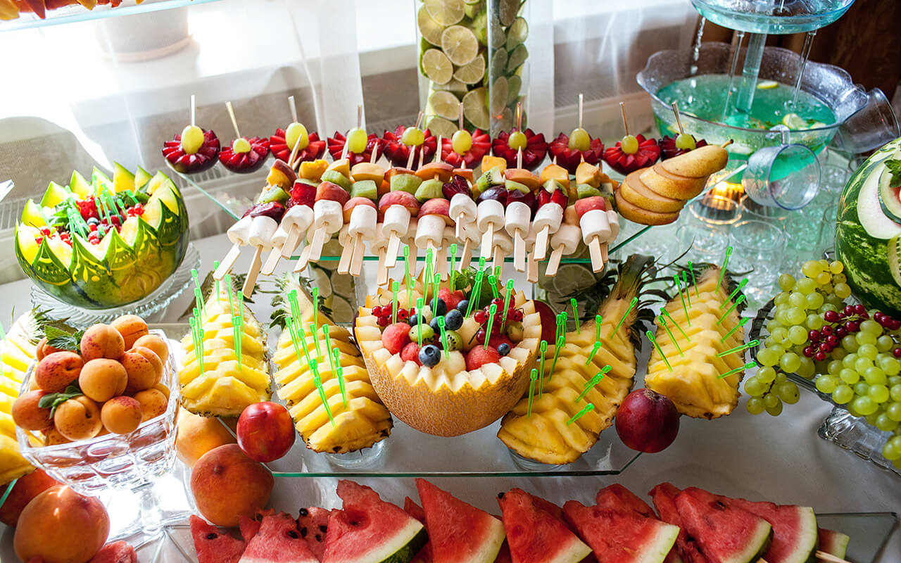 close up of a fresh fruits on a buffet