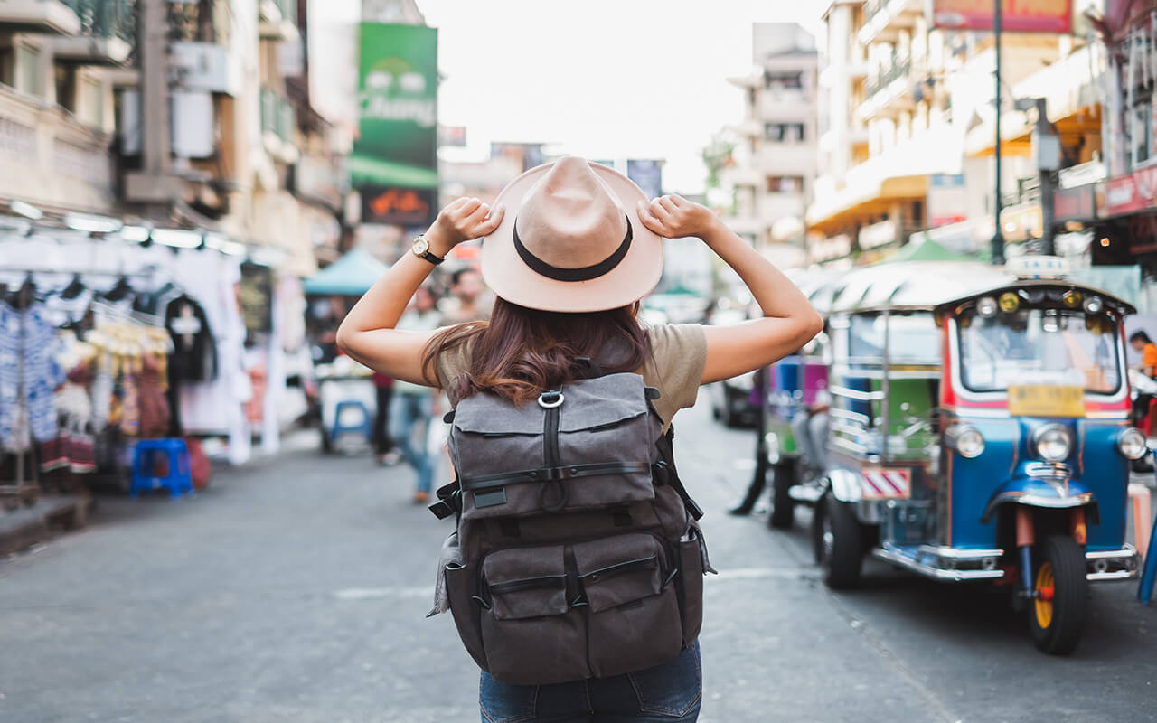 Woman traveling with backpack
