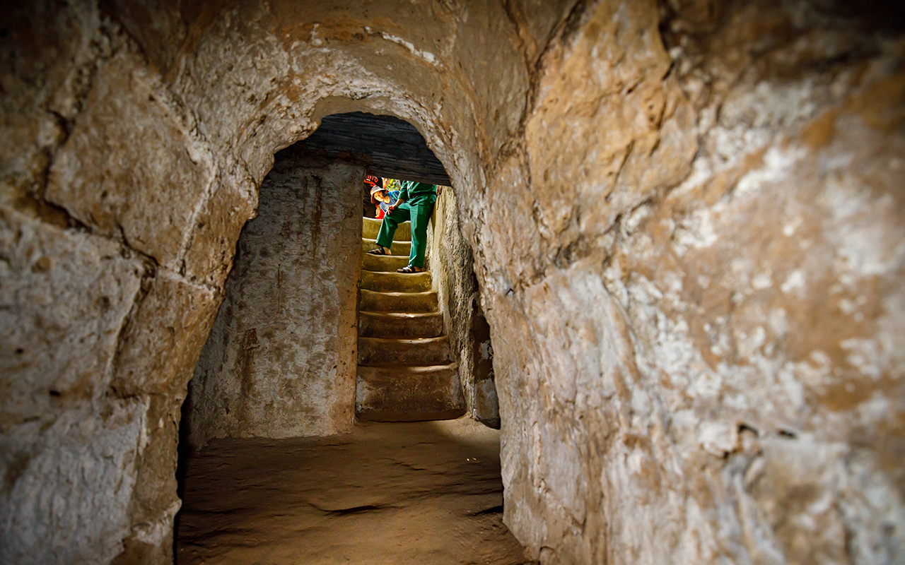 The Vietnam War tunnel of Cu Chi at Saigon in Vietnam