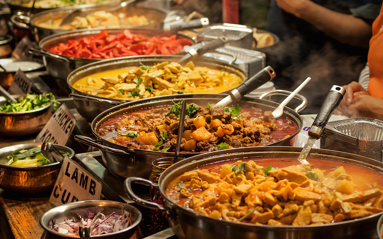 Oriental food - Indian takeaway at a London's market