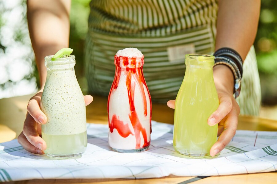 Beverages in glass jars