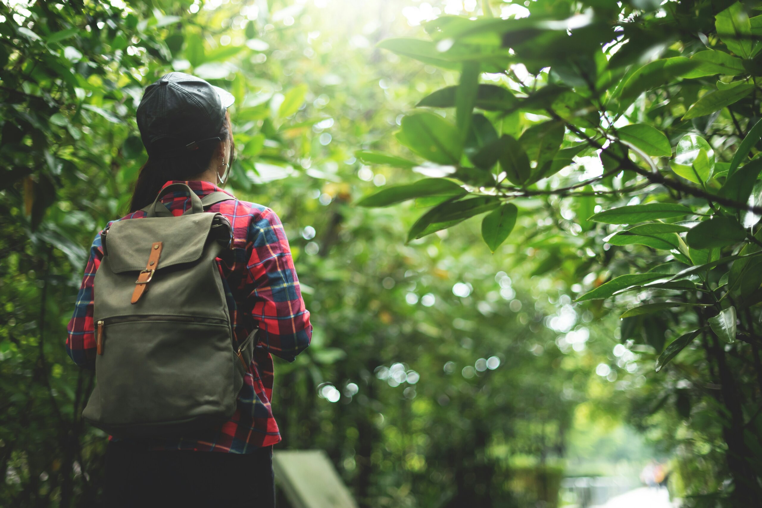 Woman with a backpack hiking
