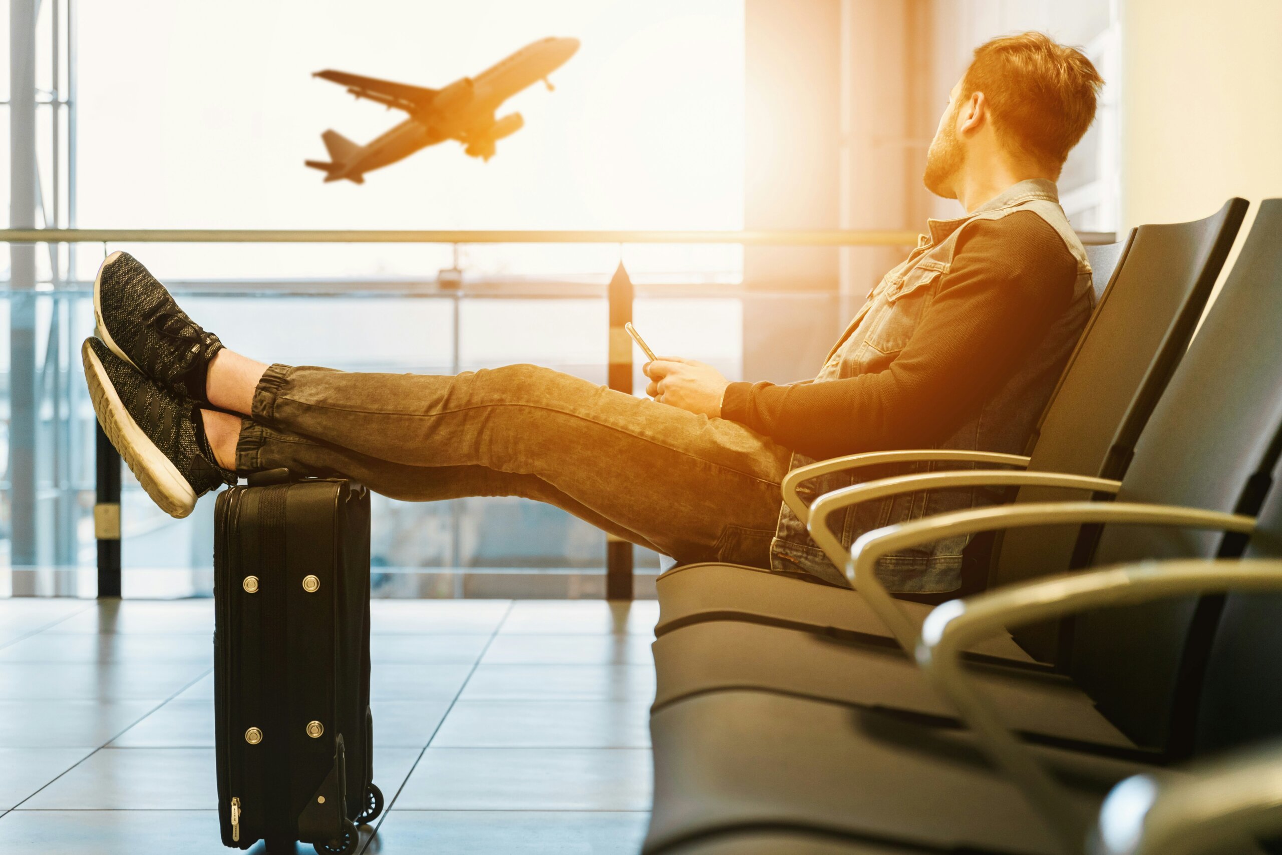 man in an airport lounge