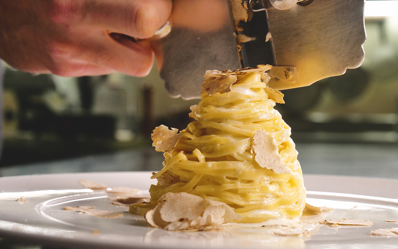 Gourmet pasta meal with truffles 