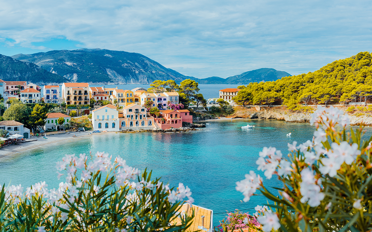 Panoramic view to Assos village in Kefalonia, Greece.