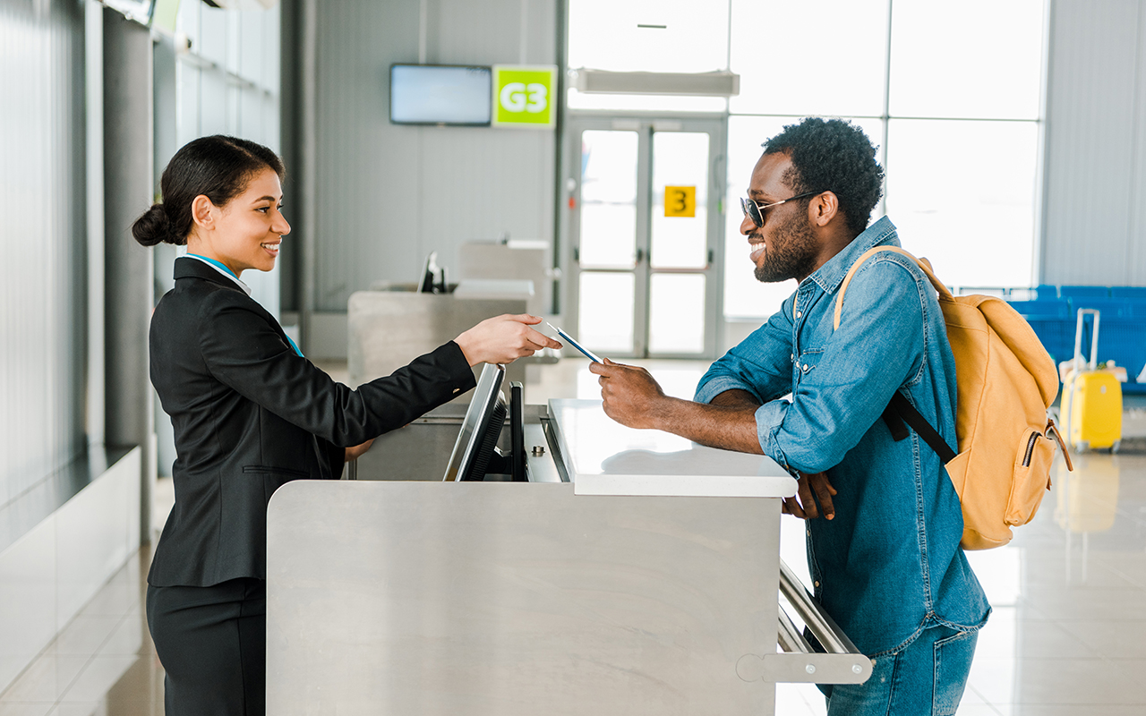 Man at airline counter