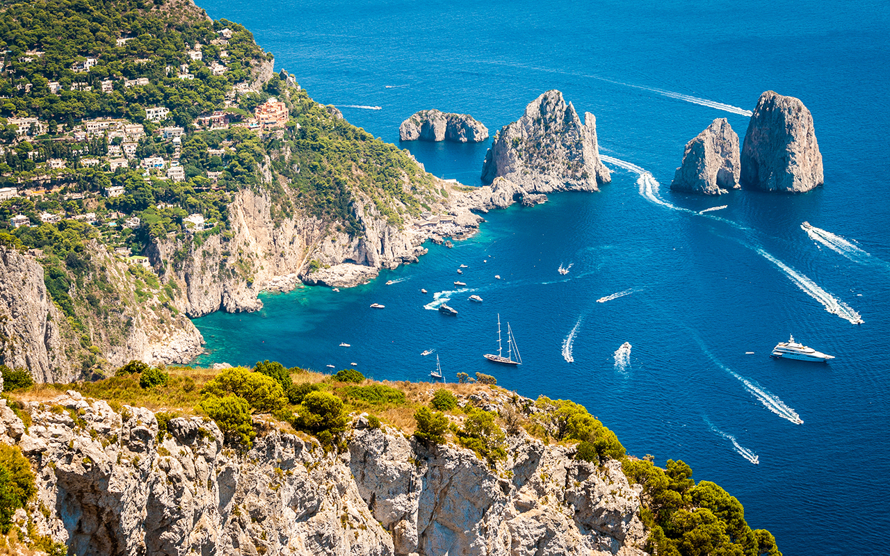 Capri, Faraglioni in the mediterranean sea. Italy, Naples
