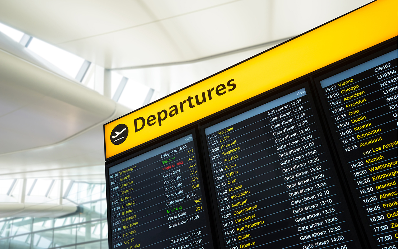 Departures board at airport