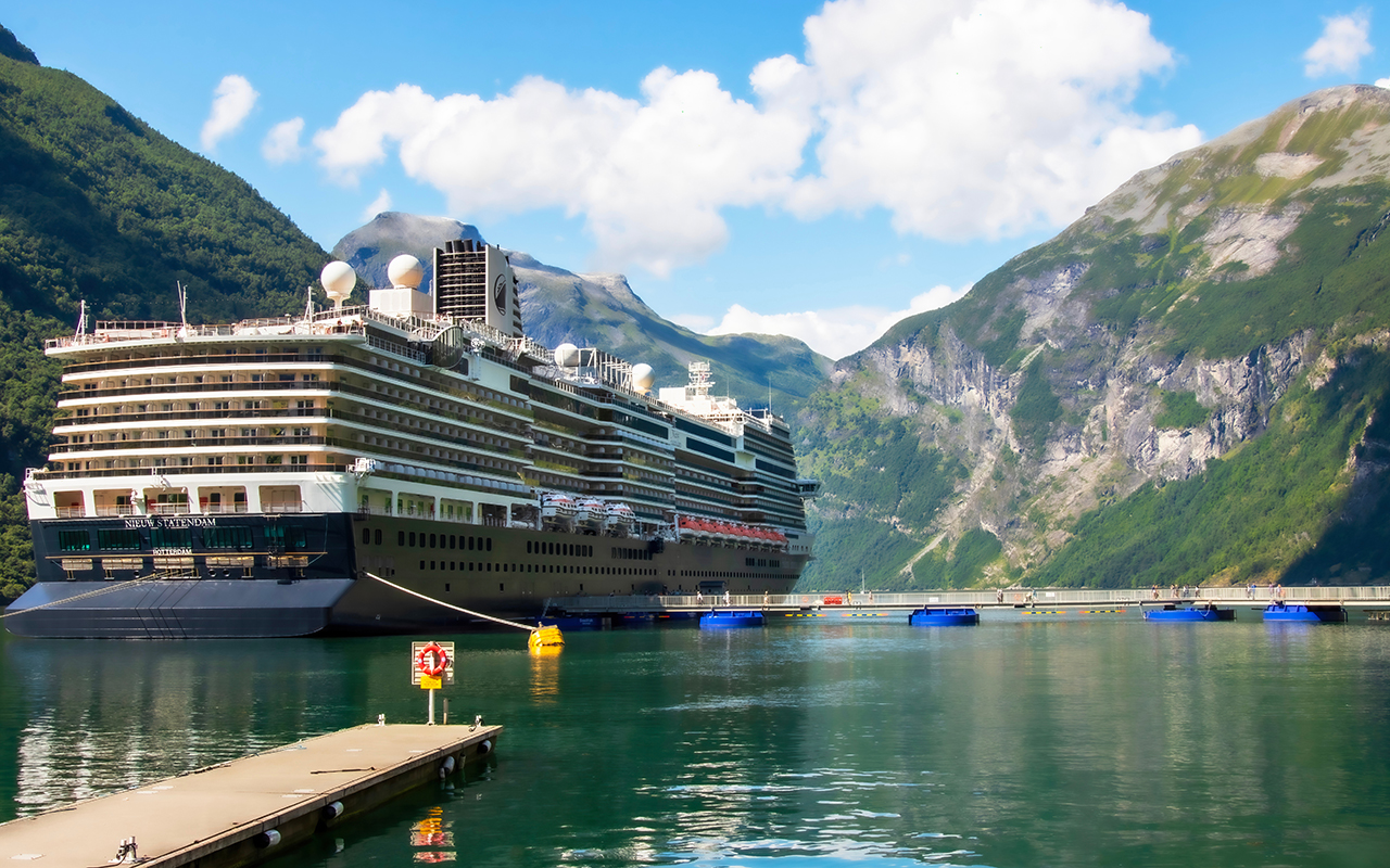 MS Nieuw Statendam cruise ship in the harbour at Geiranger Norway